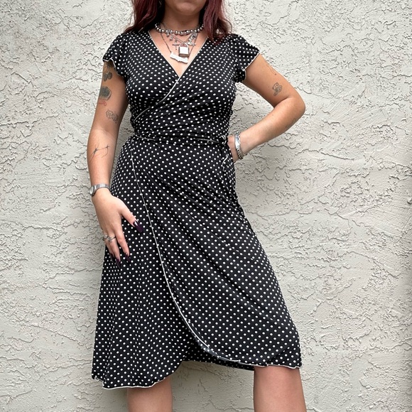 Studio M Polka Dot Wrap Midi Dress - Picture 10 of 10